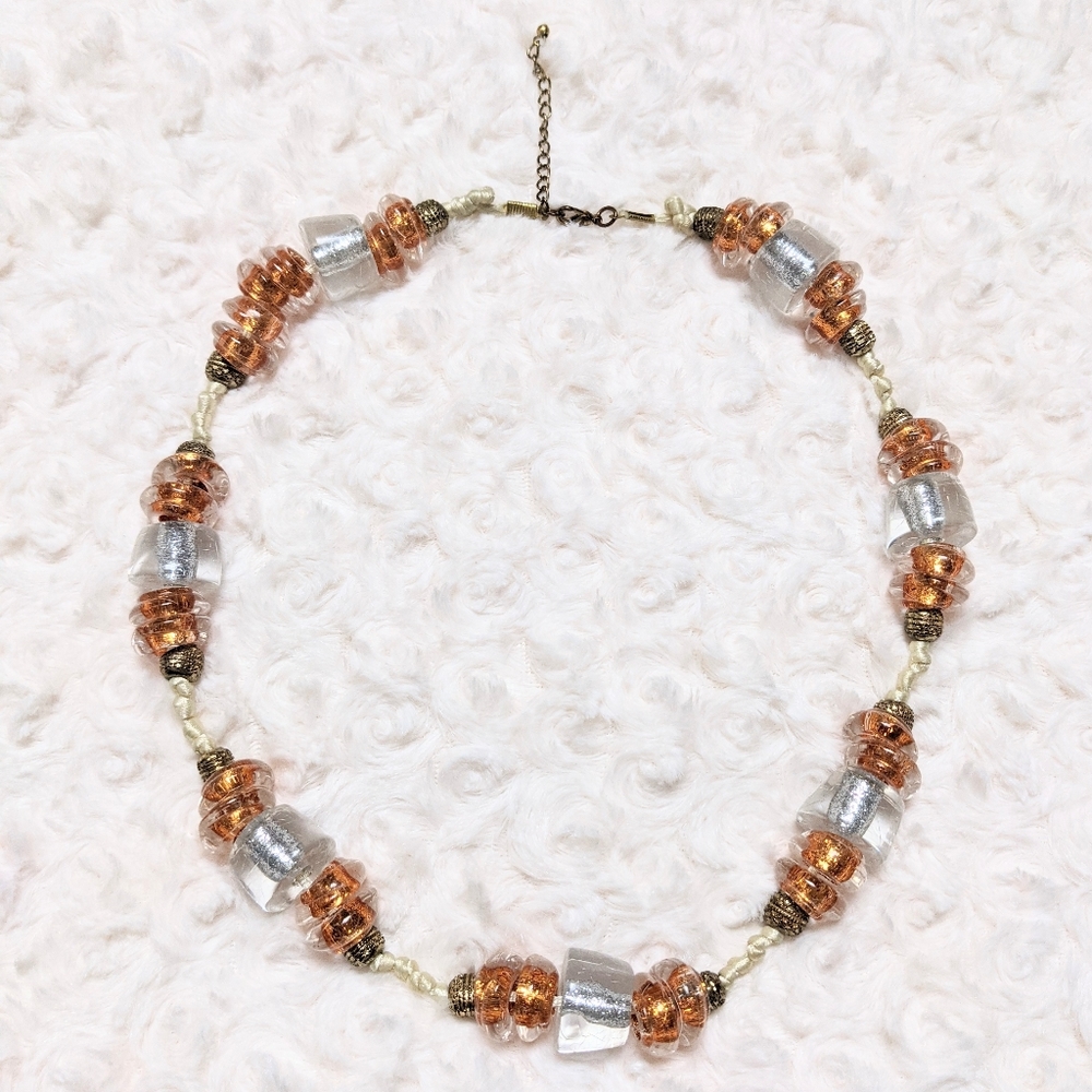mixed metallic glitter bead statement necklace